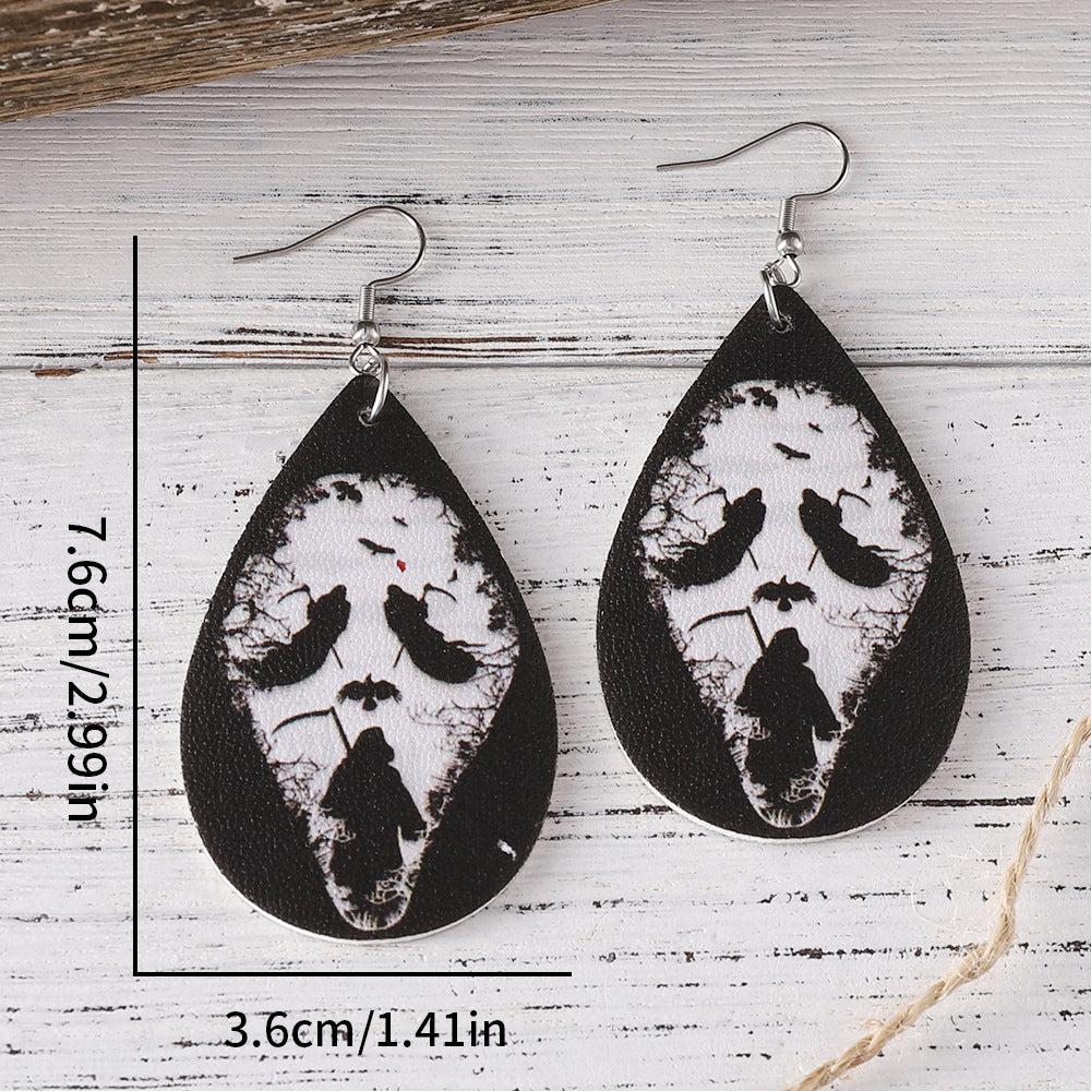 Wholesale PU Leather Double-sided  Water Drop Pendant Earrings
